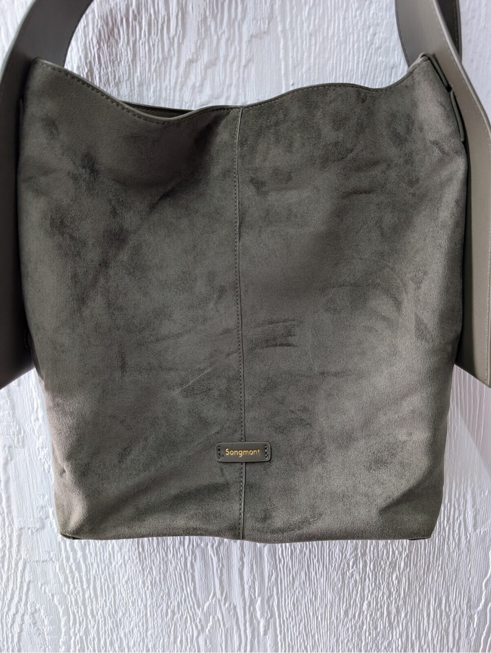 Songmont Drippy Tote Shoulder Bag Hobo Olive Green Suede - Picture 2 of 9